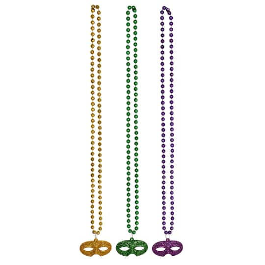 Beistle 56196 33 in. Beads with Glittered Mask Medallion - Pack of 12
